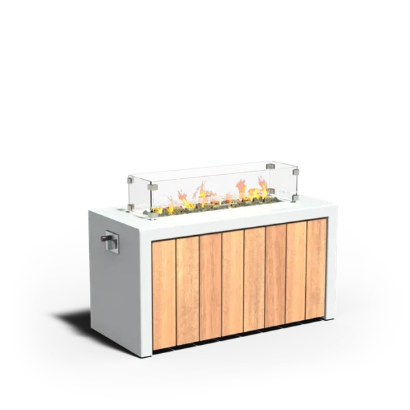 Ohniskový stôl BRANN s drevenou dekoráciou hliník