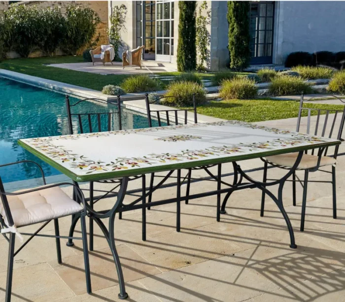 Olive, ručne maľovaný okrúhly stôl z lávového kameňa