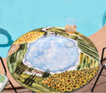 Paesaggio Umbro, ručne maľovaný okrúhly stôl z lávového kameňa