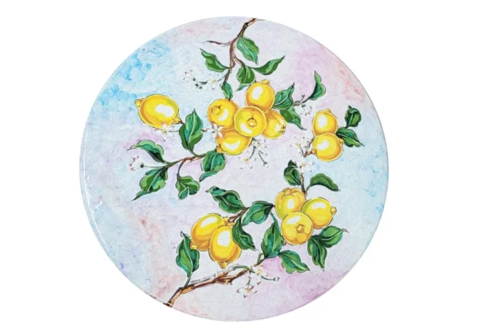 Tralcio di limoni, ručne maľovaný okrúhly stôl z lávového kameňa