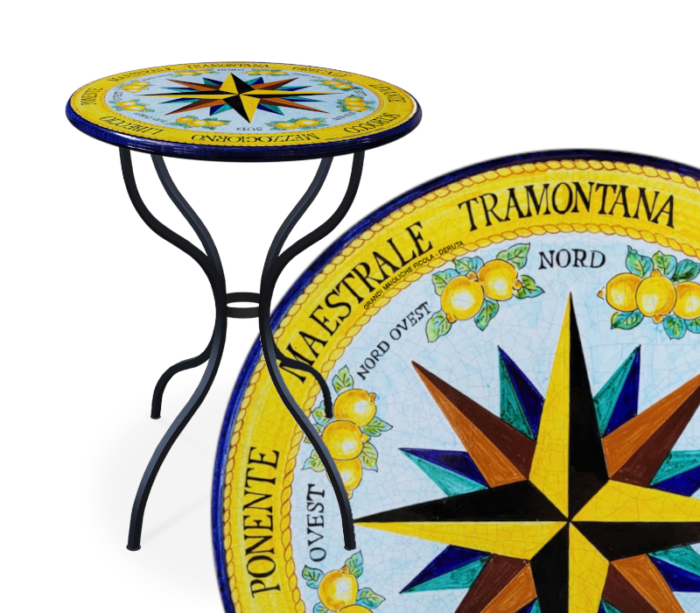 Rosa dei Venti, ručne maľovaný okrúhly stôl z lávového kameňa