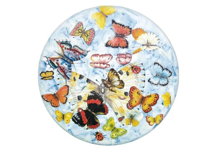 Butterfly, ručne maľovaný okrúhly stôl z lávového kameňa