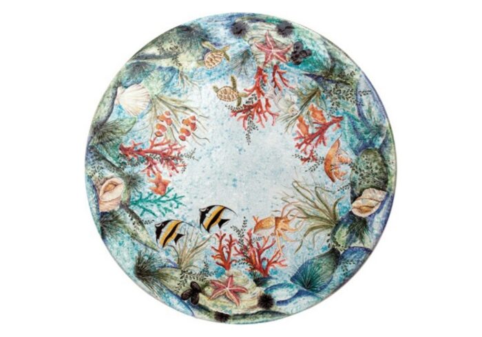 Oceano blu, ručne maľovaný okrúhly stôl z lávového kameňa