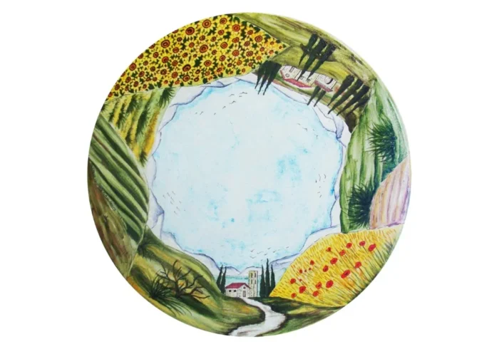 Paesaggio Umbro, ručne maľovaný okrúhly stôl z lávového kameňa