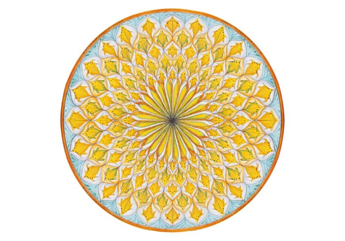 Pavone 2, ručne maľovaný okrúhly stôl z lávového kameňa