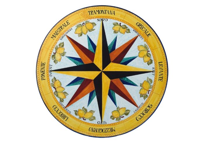 Rosa dei Venti, ručne maľovaný okrúhly stôl z lávového kameňa