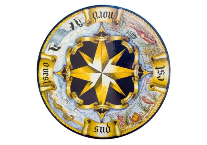 Rosa dei Venti Antica, ručne maľovaný okrúhly stôl z lávového kameňa