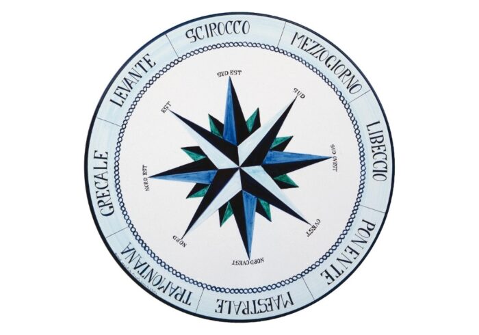 Rosa dei Venti Blu, ručne maľovaný okrúhly stôl z lávového kameňa