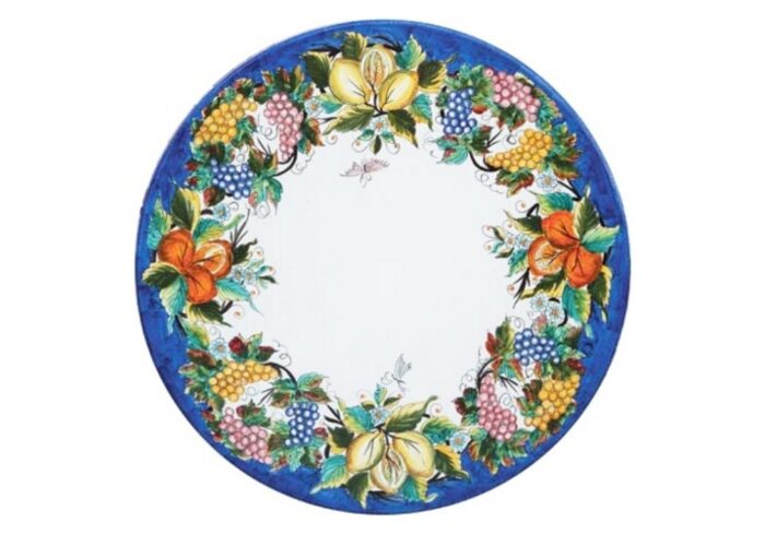 Frutta Rosy, ručne maľovaný okrúhly stôl z lávového kameňa