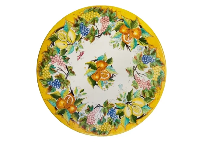 Frutta Rosy fascia gialla, ručne maľovaný okrúhly stôl z lávového kameňa