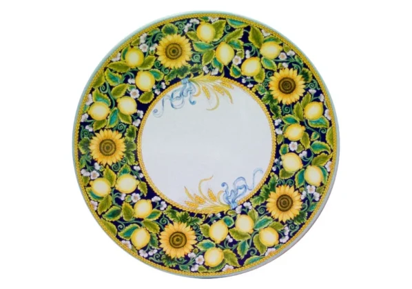 Limoni e Girasoli, ručne maľovaný okrúhly stôl z lávového kameňa
