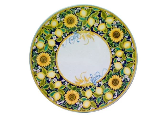 Limoni e Girasoli, ručne maľovaný okrúhly stôl z lávového kameňa