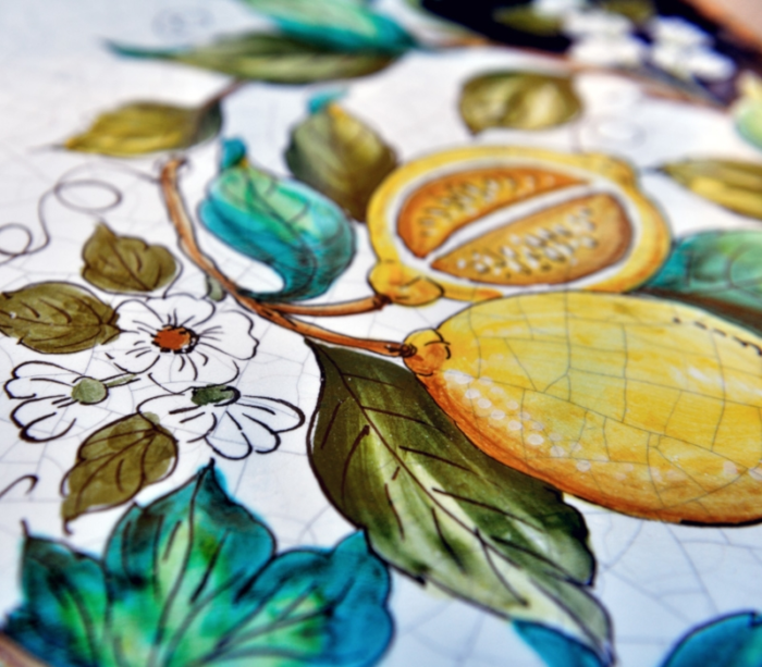 Fantasia di Frutta, ručne maľovaný obĺžnikový stôl z lávového kameňa