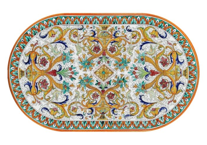 Venezia, ručne maľovaný oválny stôl z lávového kameňa