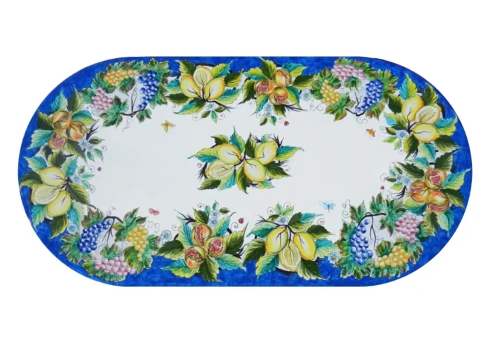 Dea, ručne maľovaný oválny stôl z lávového kameňa