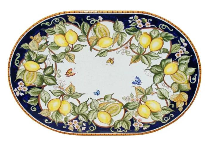 Fantasia di Limoni, ručne maľovaný oválny stôl z lávového kameňa